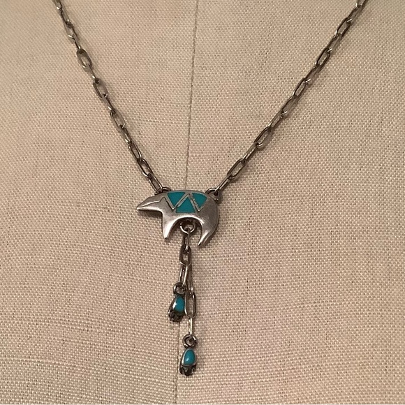 Sterling Silver Blue Spirit Bear Pendant 17” Necklace - Picture 2 of 4